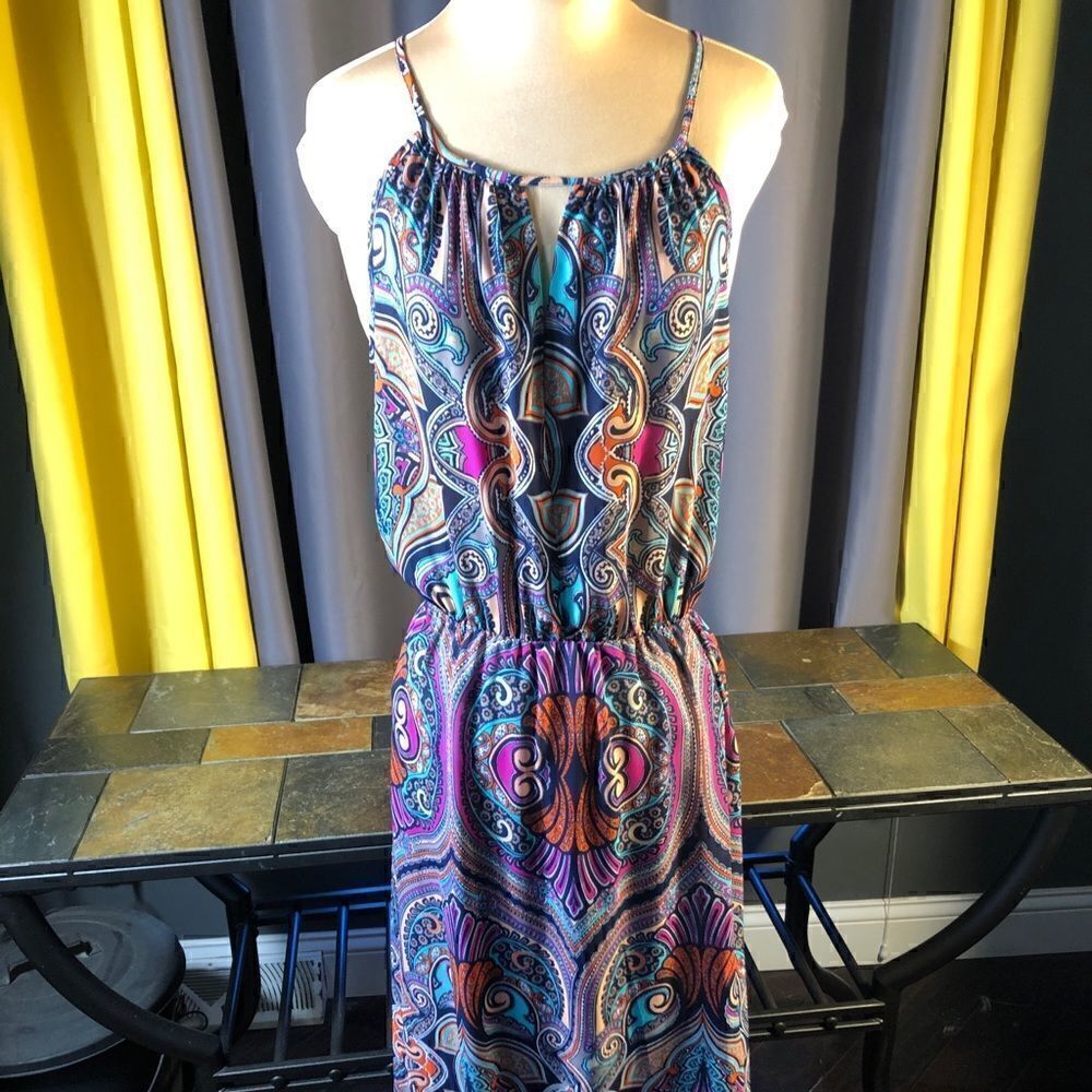 Allison Joy X-Small bohemian print halter maxi dress